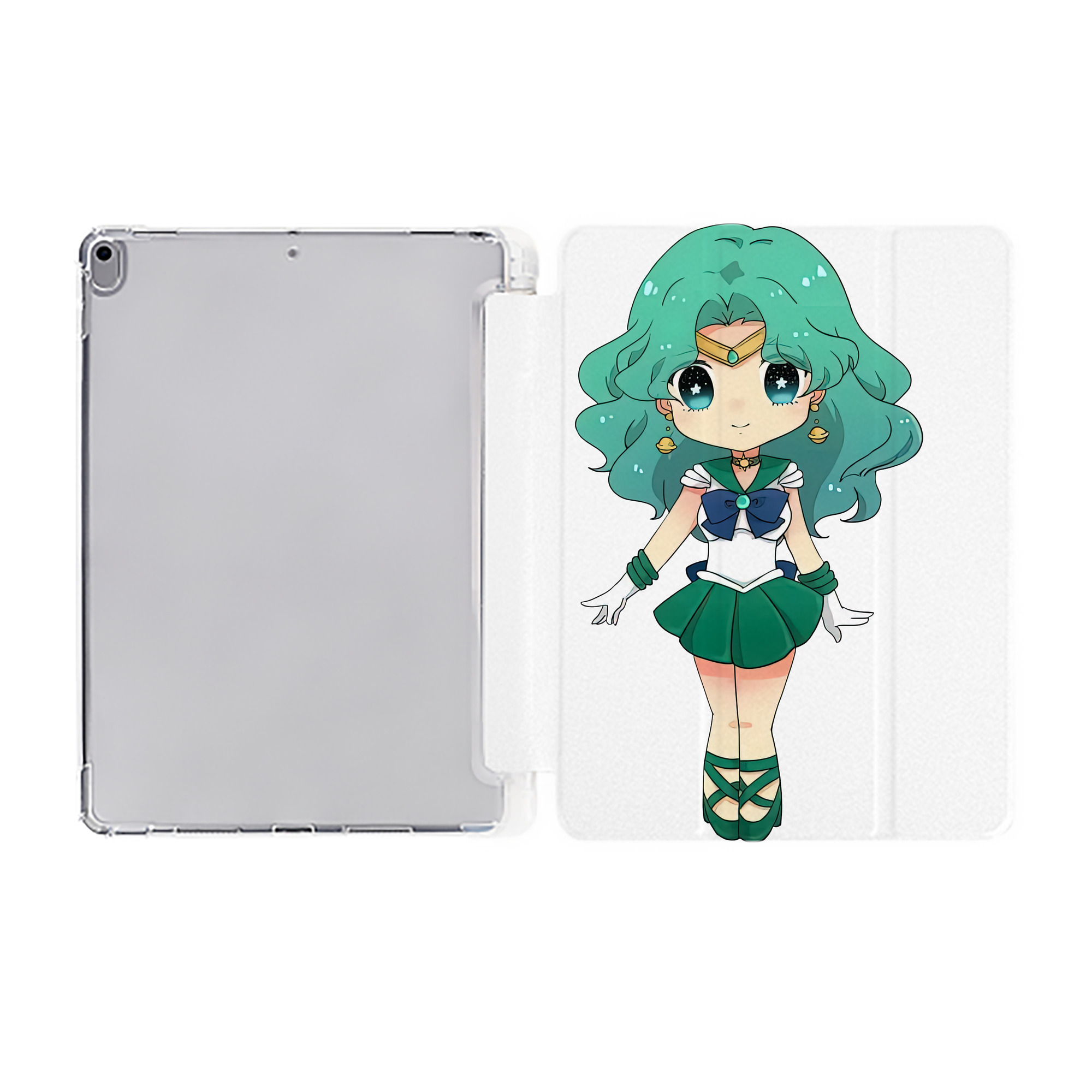 （画像用） 美少女戦士セーラームーン 海王 みちる（かいおう みちる） Sailor Moon Kaiou Michiru IPad ケース ペン収納付き 三つ折りスタンド PUレザー×シリコン 対応機種9.5/10.5/10.9インチ
